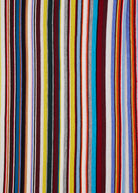 Close-up of multicolored striped fabric with vertical lines.