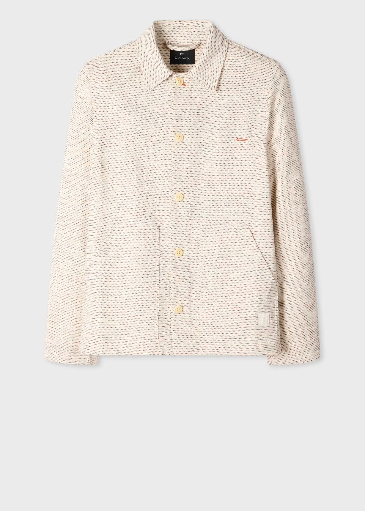 Beige button-up shirt on a light gray background