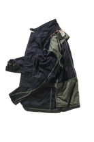 Navy and green jacket on a white background