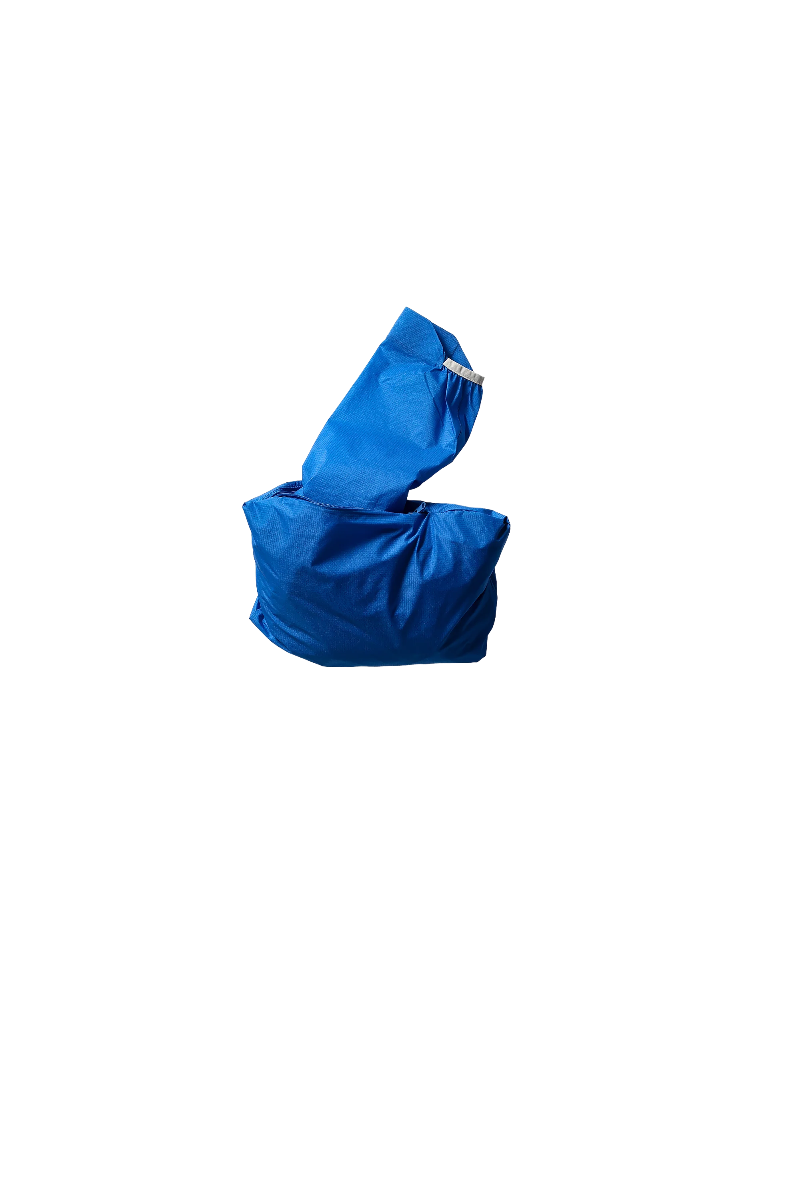 Blue fabric object on a white background