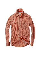 Red plaid shirt with a collar on a white background