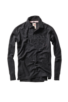 Black long-sleeve polo shirt on a white background