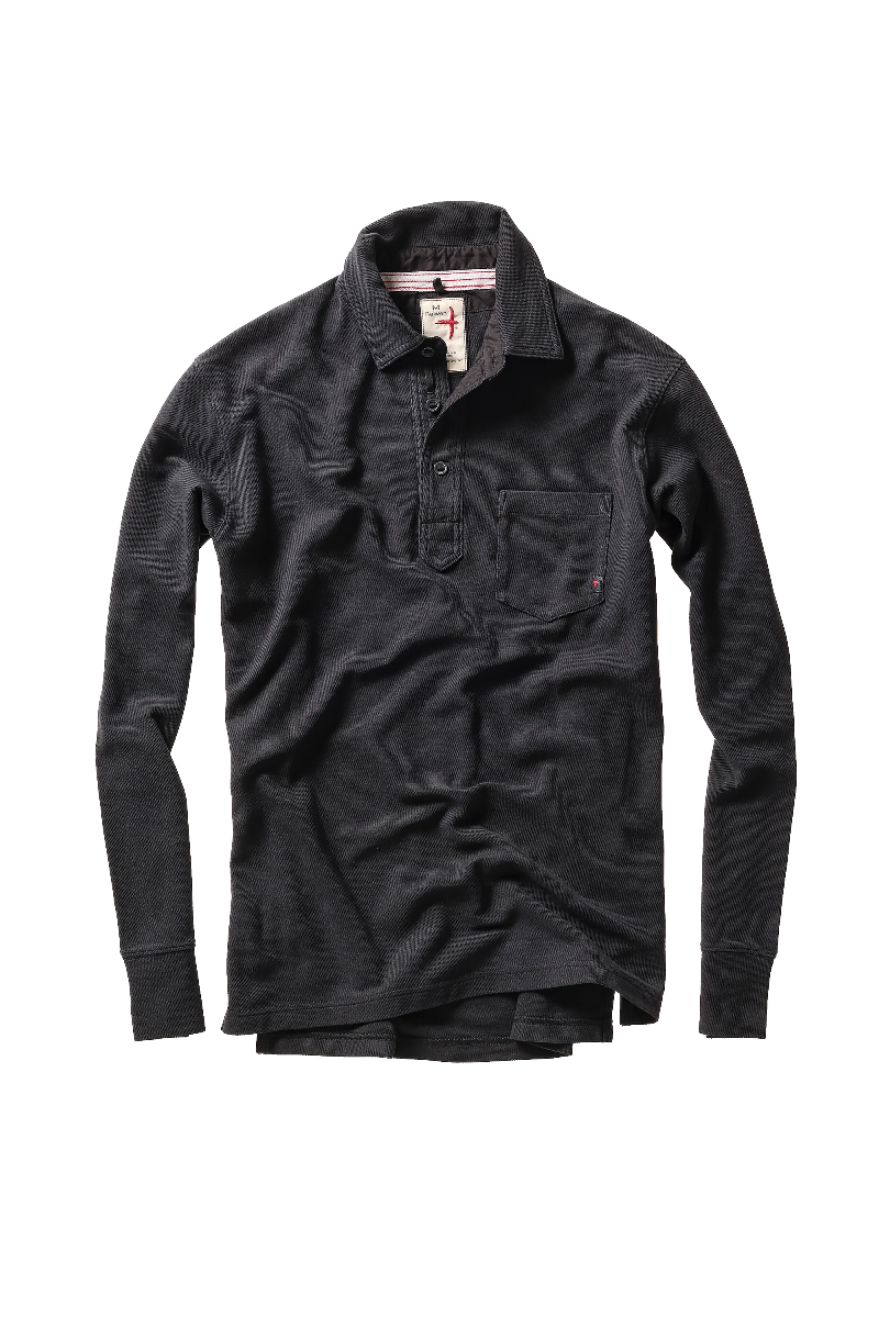 Black long-sleeve polo shirt on a white background