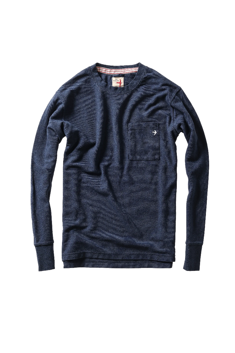 Navy long-sleeve shirt with a pocket on a white background