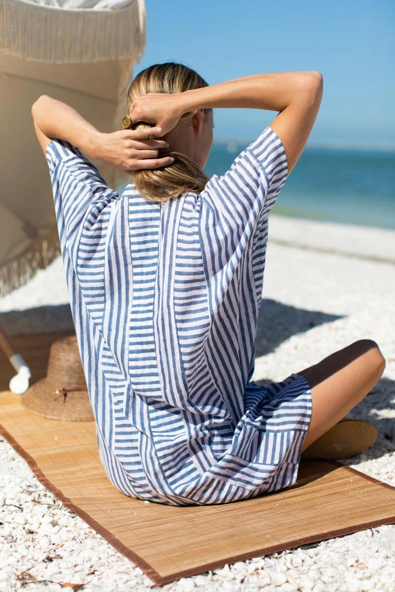 caftan - Emerson Fry - Emerson short caftan in ocean stripe - Archery Close