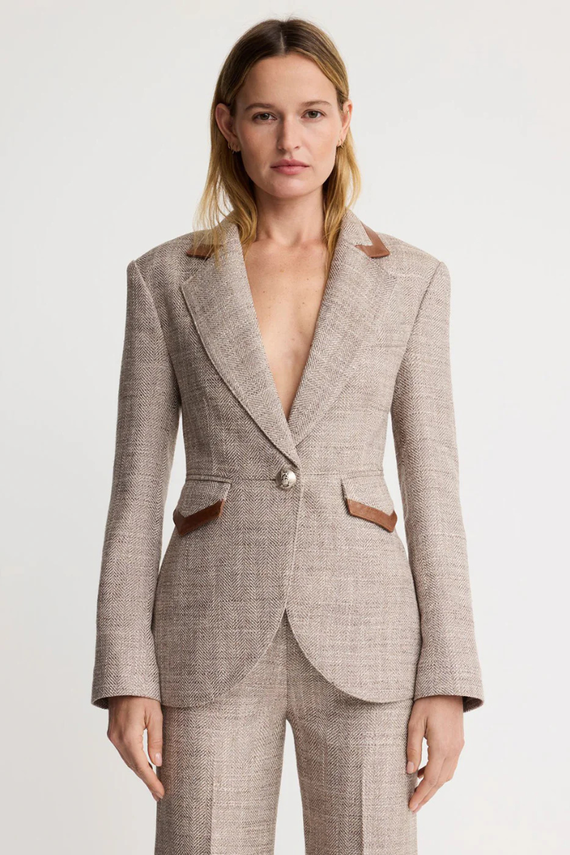 Taped Seamed Blazer in Taupe Tweed