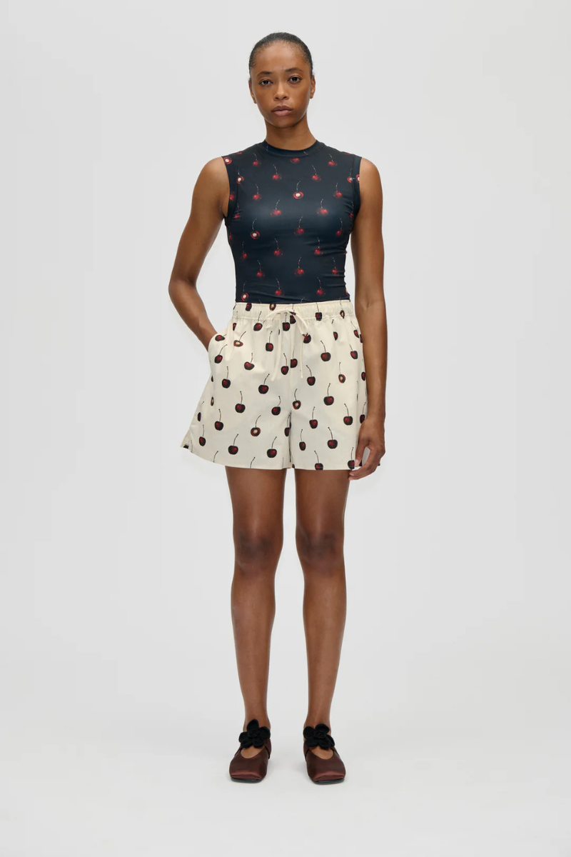 Elastic Tank Crewneck Top - Cherries