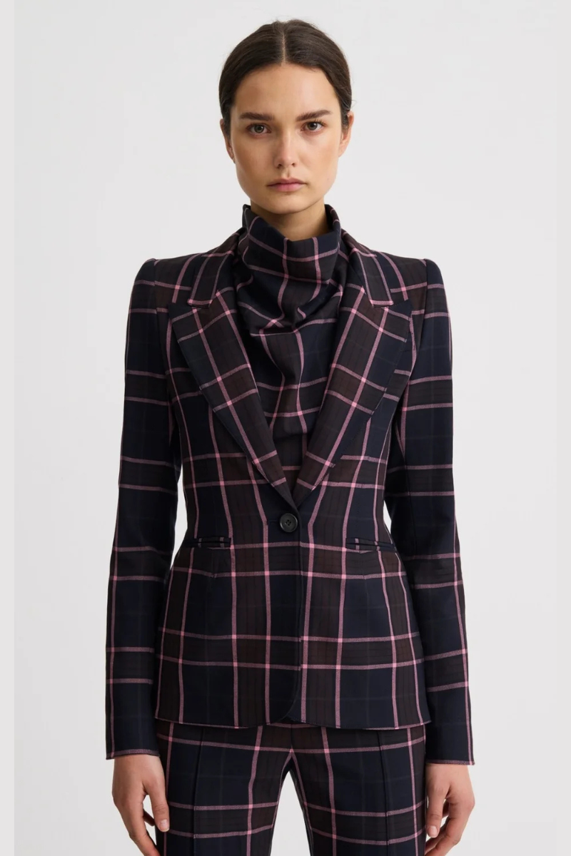 Hourglass Blazer in Fig Plaid