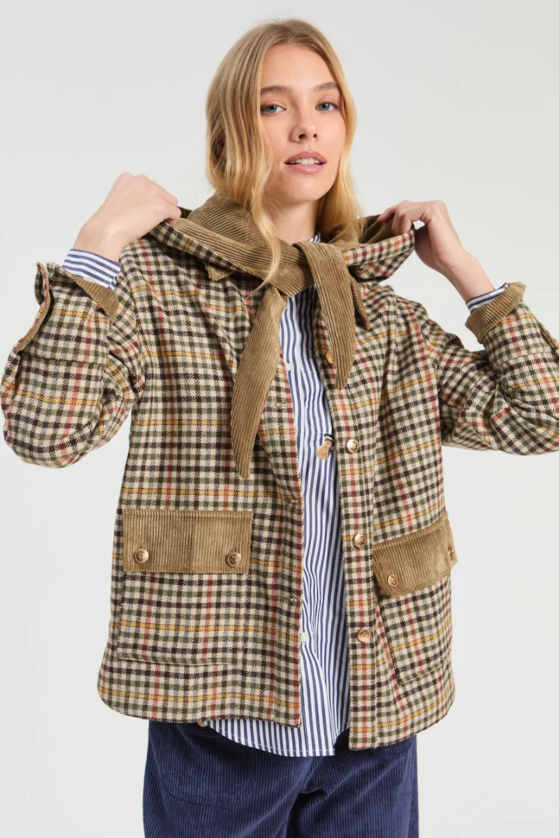 Houndstooth Jacket with Removable Hood