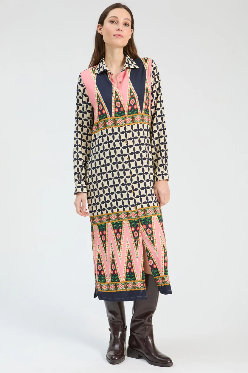 Pink & Black Geo Midi Dress