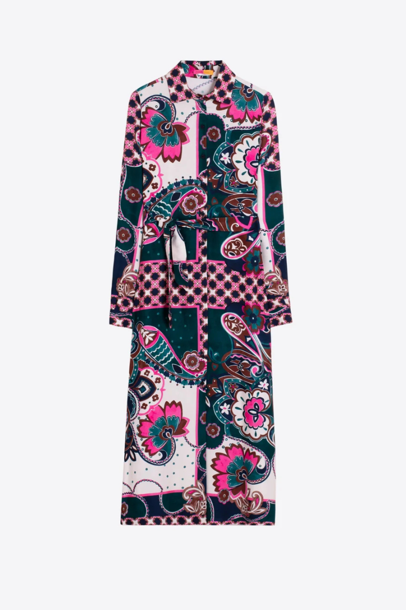 Pink & Green Paisley Midi Dress