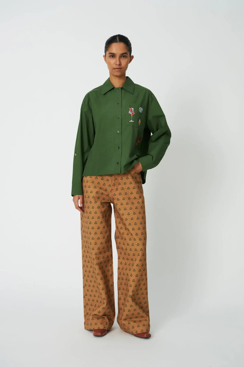 Green Leaf Embroidery Shirt