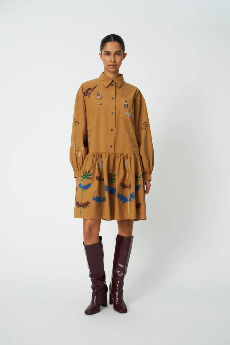 Khaki Embroidery Dress
