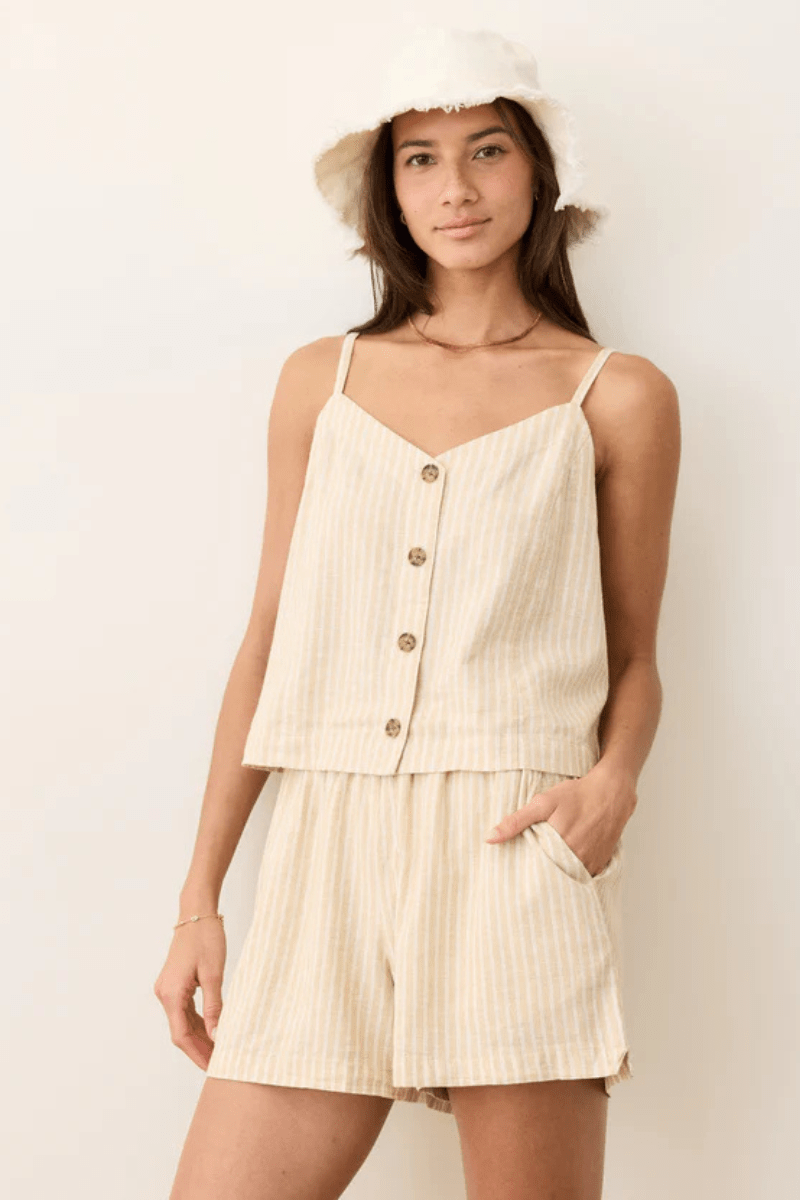 Allison Hemp Short in Natural Stripe - Marine Layer - Archery Close
