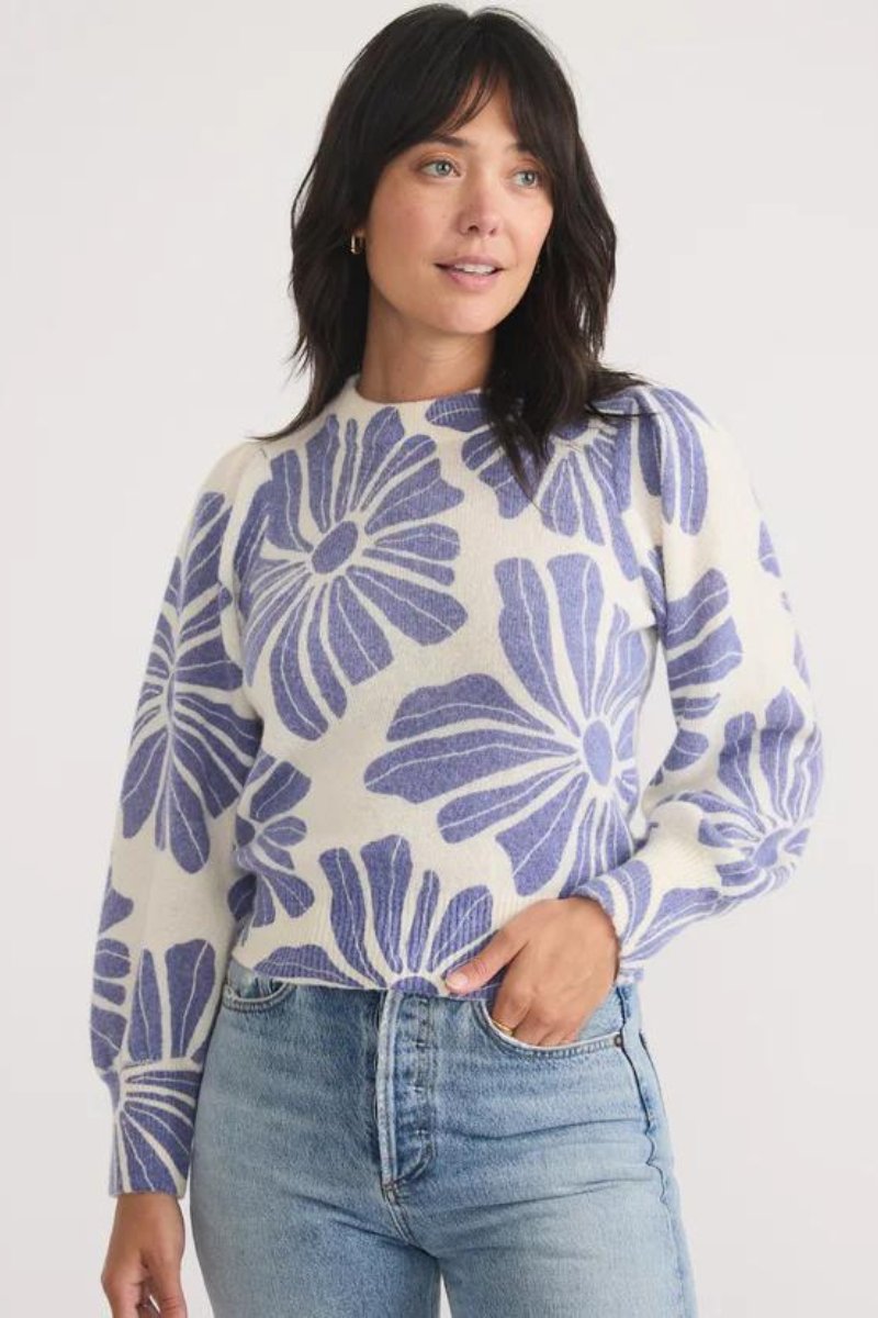 Alma Puff Sleeve Royal Blue Floral - Marine Layer - Archery Close