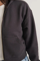 Anytime Cropped Full Zip in Washed Black - Marine Layer - Archery Close