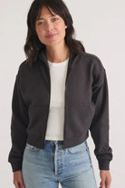 Anytime Cropped Full Zip in Washed Black - Marine Layer - Archery Close