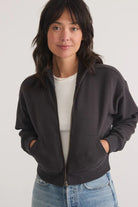 Anytime Cropped Full Zip in Washed Black - Marine Layer - Archery Close