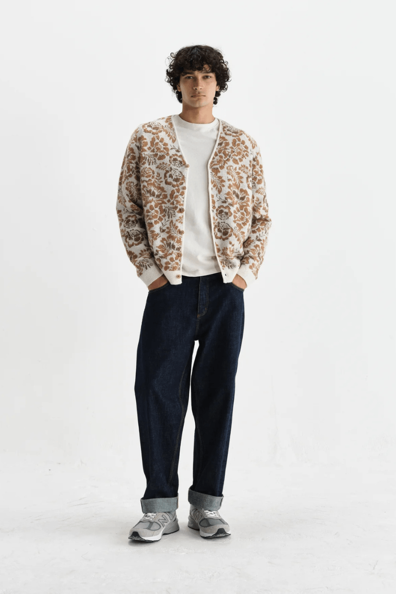 Sweater - Wax London - Alban Cardigan in Floral Textured Jacquard - Archery Close