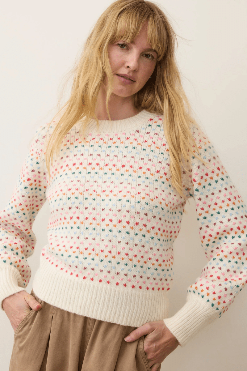 Sweater - Marine Layer - Alma Crewneck Sweater in Rainbow - Archery Close