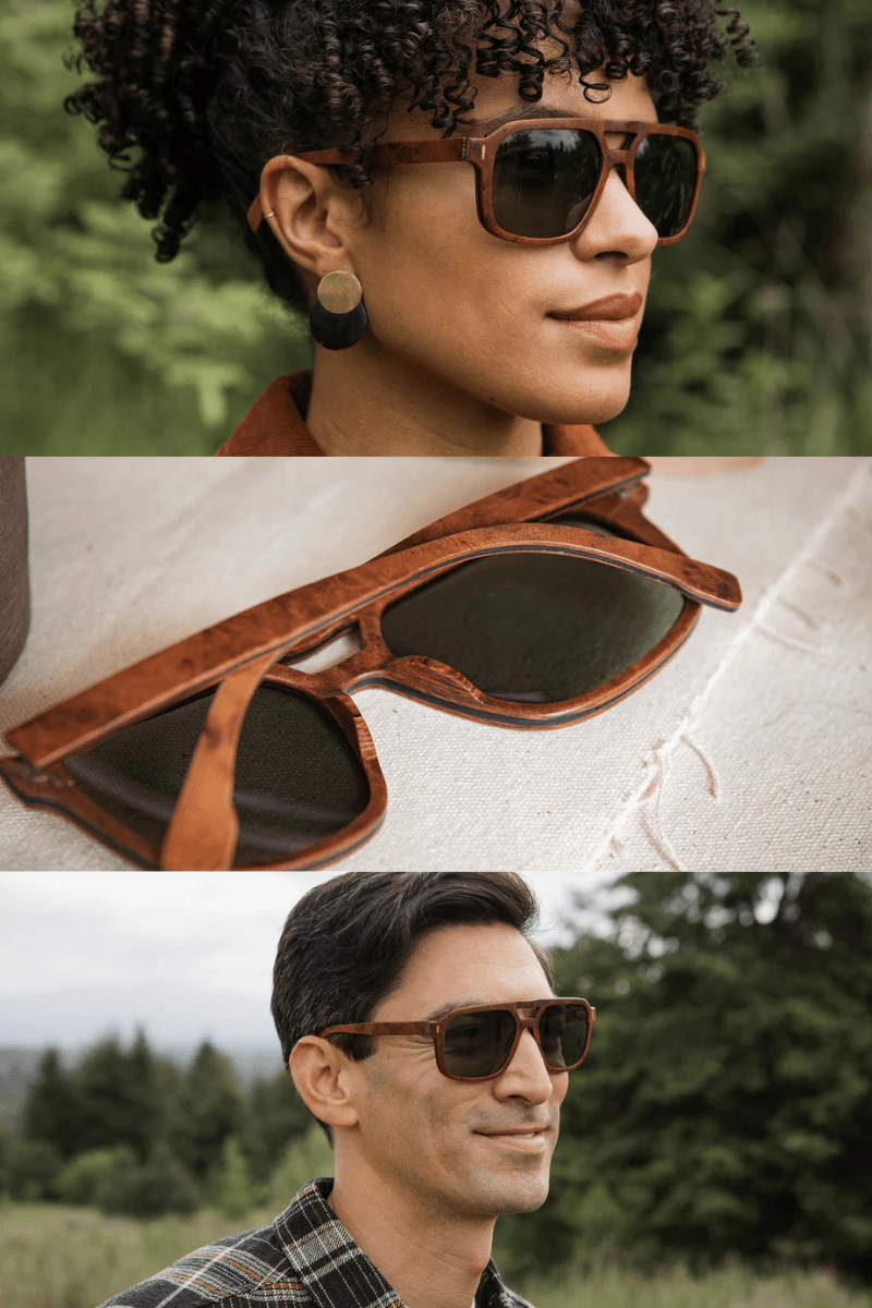 Sunglasses - Shwood Eyewear - Auburn - Redwood Burl Sunglasses - Archery Close
