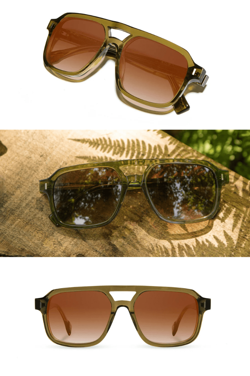 Sunglasses - Shwood Eyewear - Auburn Sunglasses in Pine/Moss - Archery Close