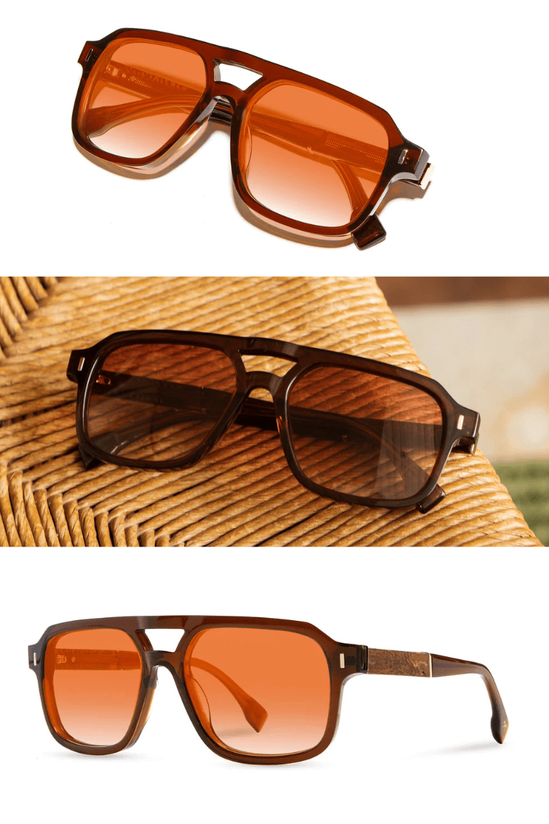 Sunglasses - Shwood Eyewear - Auburn Sunglasses in Rust/Mushroom - Archery Close