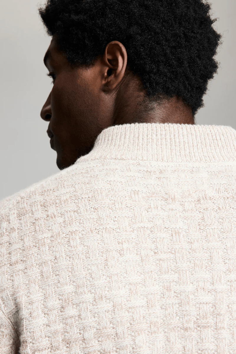 Sweater - Billy Reid - Basketweave Half Zip Sweater in Oatmeal Melange - Archery Close