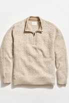 Sweater - Billy Reid - Basketweave Half Zip Sweater in Oatmeal Melange - Archery Close