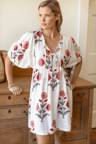 Dresses - Emerson Fry - Bastian Short Dress in Blush Peonies Linen - Archery Close