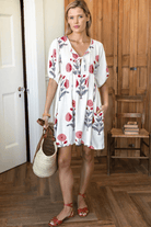 Dresses - Emerson Fry - Bastian Short Dress in Blush Peonies Linen - Archery Close