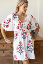 Dresses - Emerson Fry - Bastian Short Dress in Blush Peonies Linen - Archery Close