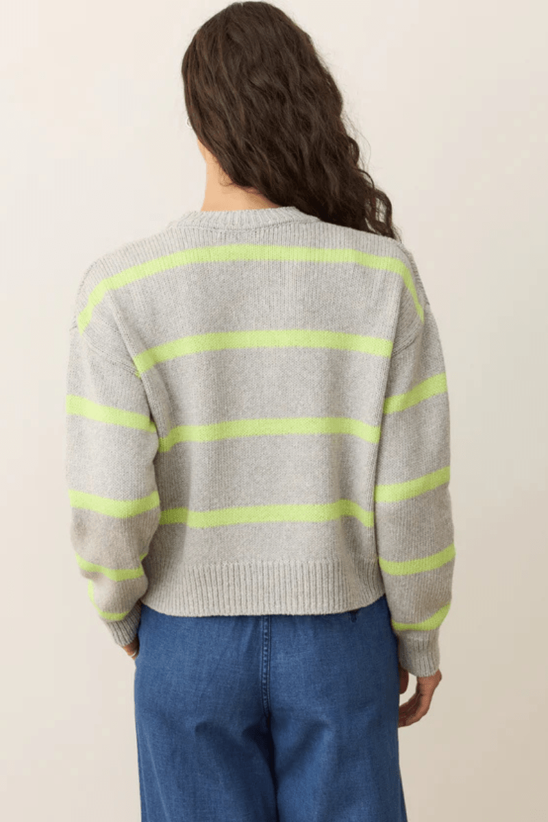 Sweater - Marine Layer - Berkeley Crewneck Sweater in Lime Stripe - Archery Close