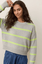Sweater - Marine Layer - Berkeley Crewneck Sweater in Lime Stripe - Archery Close
