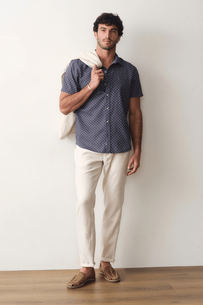 Shirts & Tops - Marine Layer - Better - Than - Linen SS Shirt in India Ink Diamond - Archery Close