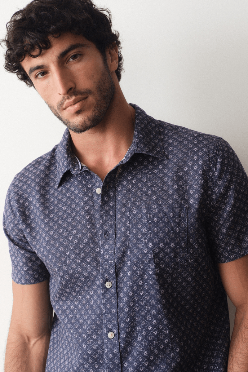Shirts & Tops - Marine Layer - Better - Than - Linen SS Shirt in India Ink Diamond - Archery Close