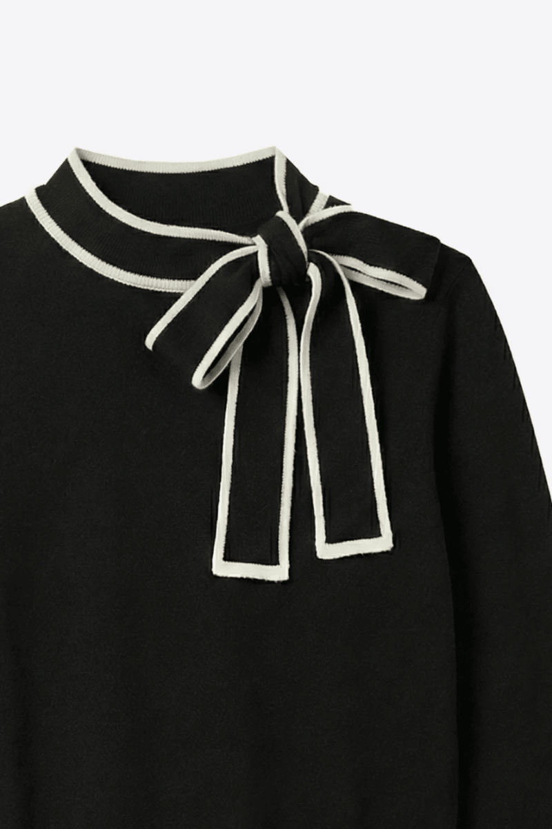 Sweater - Vilagallo - Black and Cream Bow Sweater - Archery Close