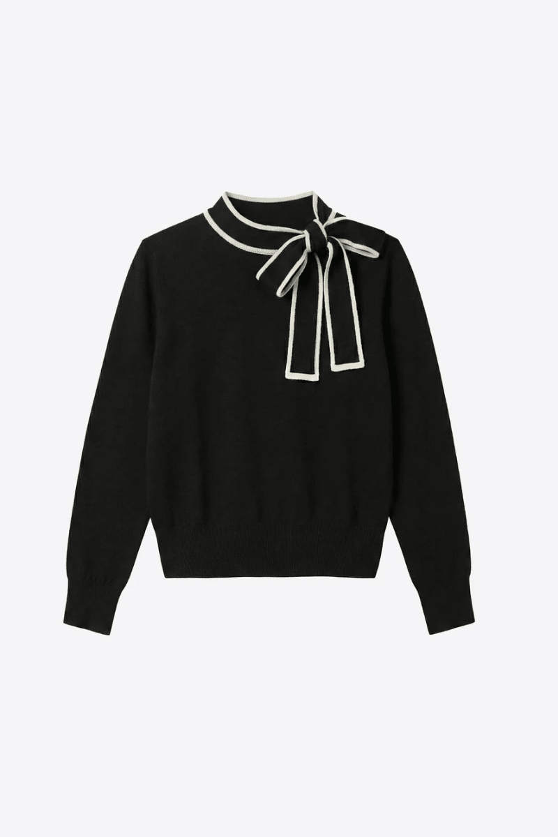 Sweater - Vilagallo - Black and Cream Bow Sweater - Archery Close