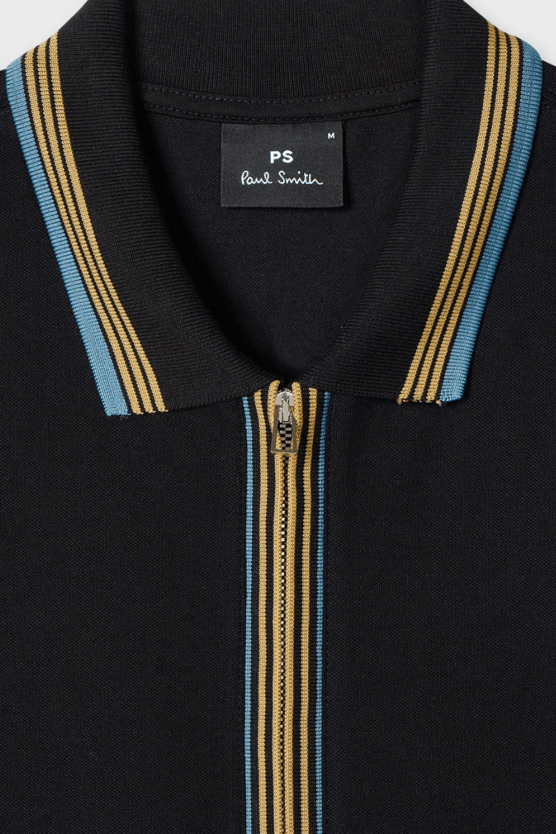 Shirts & Tops - Paul Smith - Black Contrast Tipping Full - Zip Long - Sleeve Polo Shirt - Archery Close