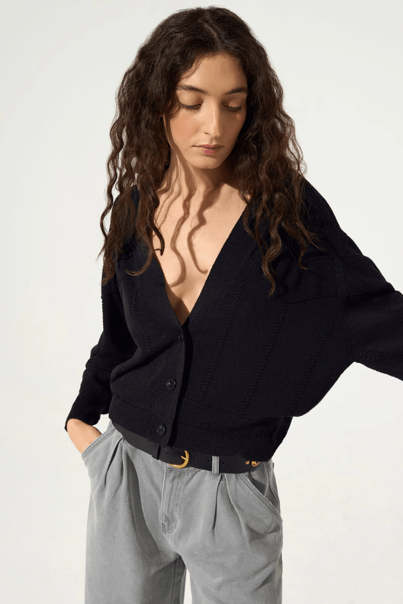 Sweater - Cotelac - Black cotton cardigan - Archery Close