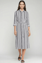 Dresses - Vilagallo - Black Striped Shirt Dress - Archery Close