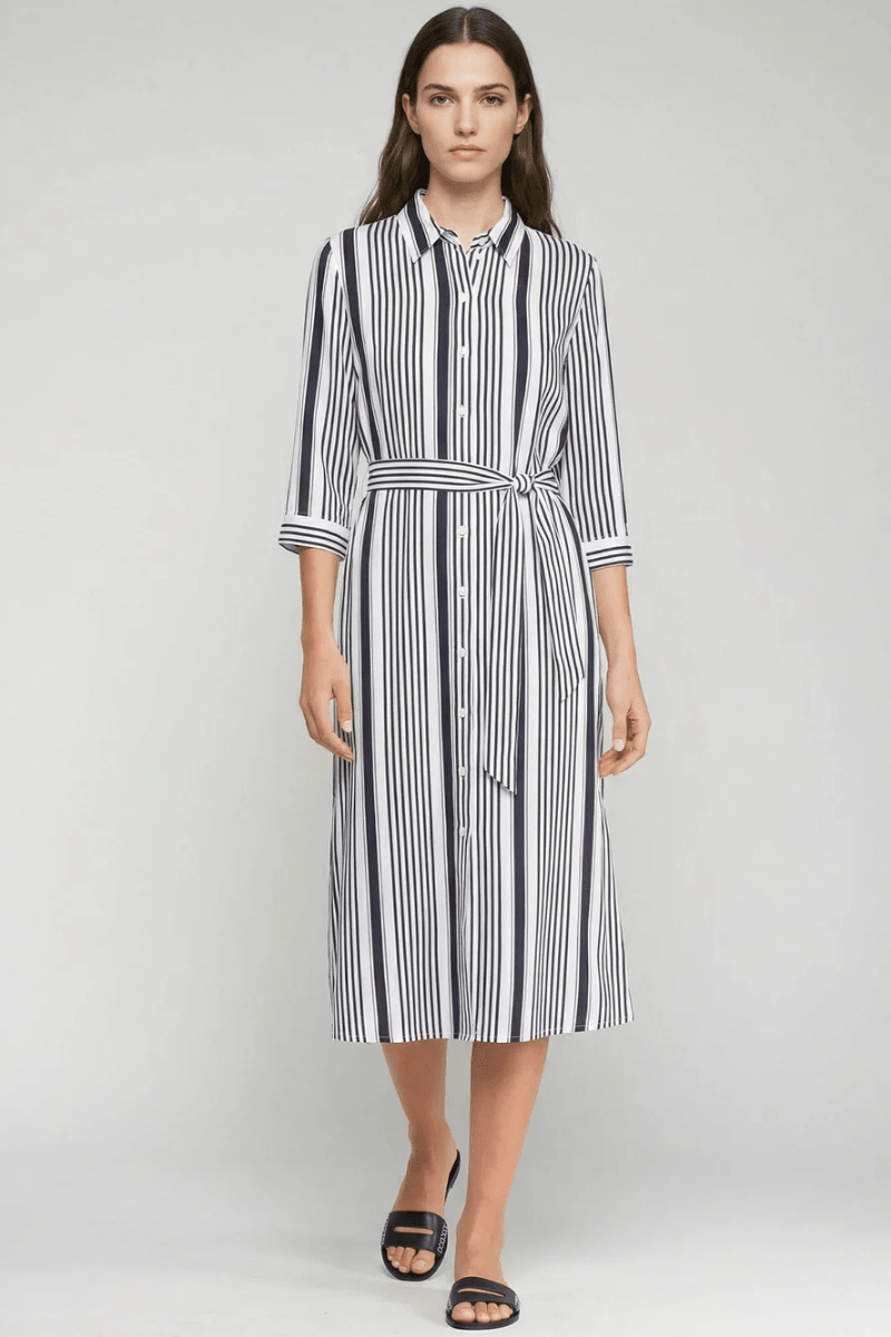 Dresses - Vilagallo - Black Striped Shirt Dress - Archery Close