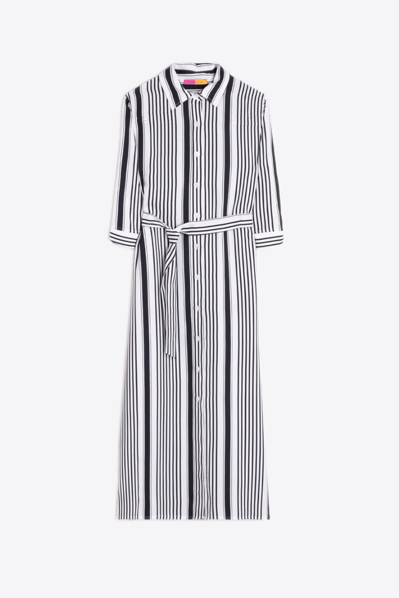 Dresses - Vilagallo - Black Striped Shirt Dress - Archery Close