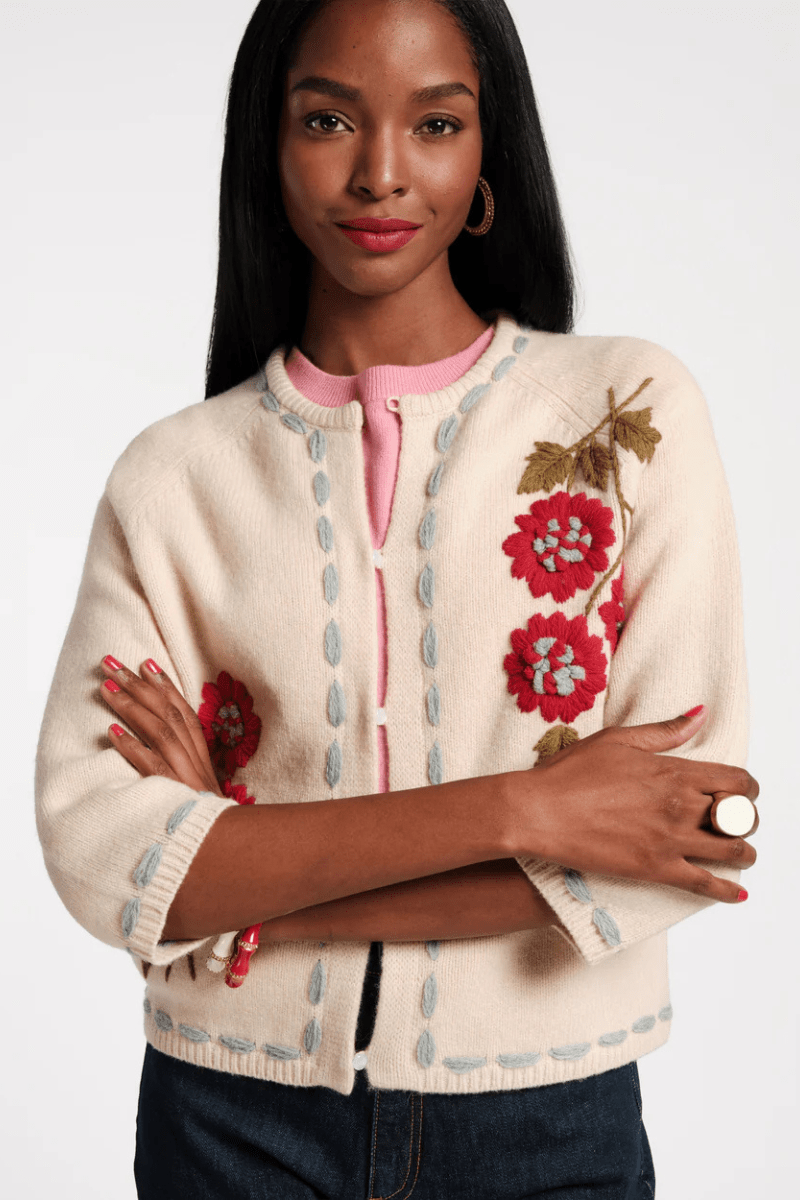 Sweater - Frances Valentine - Blanket Stitch Border Cardi - Archery Close