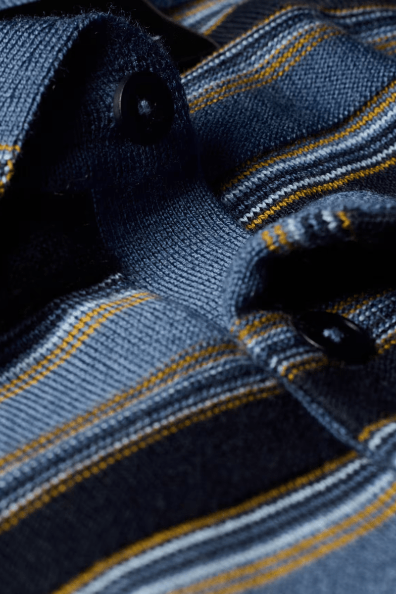 Sweater - Paul Smith - Blue and Navy Stripe Merino Polo Shirt - Archery Close