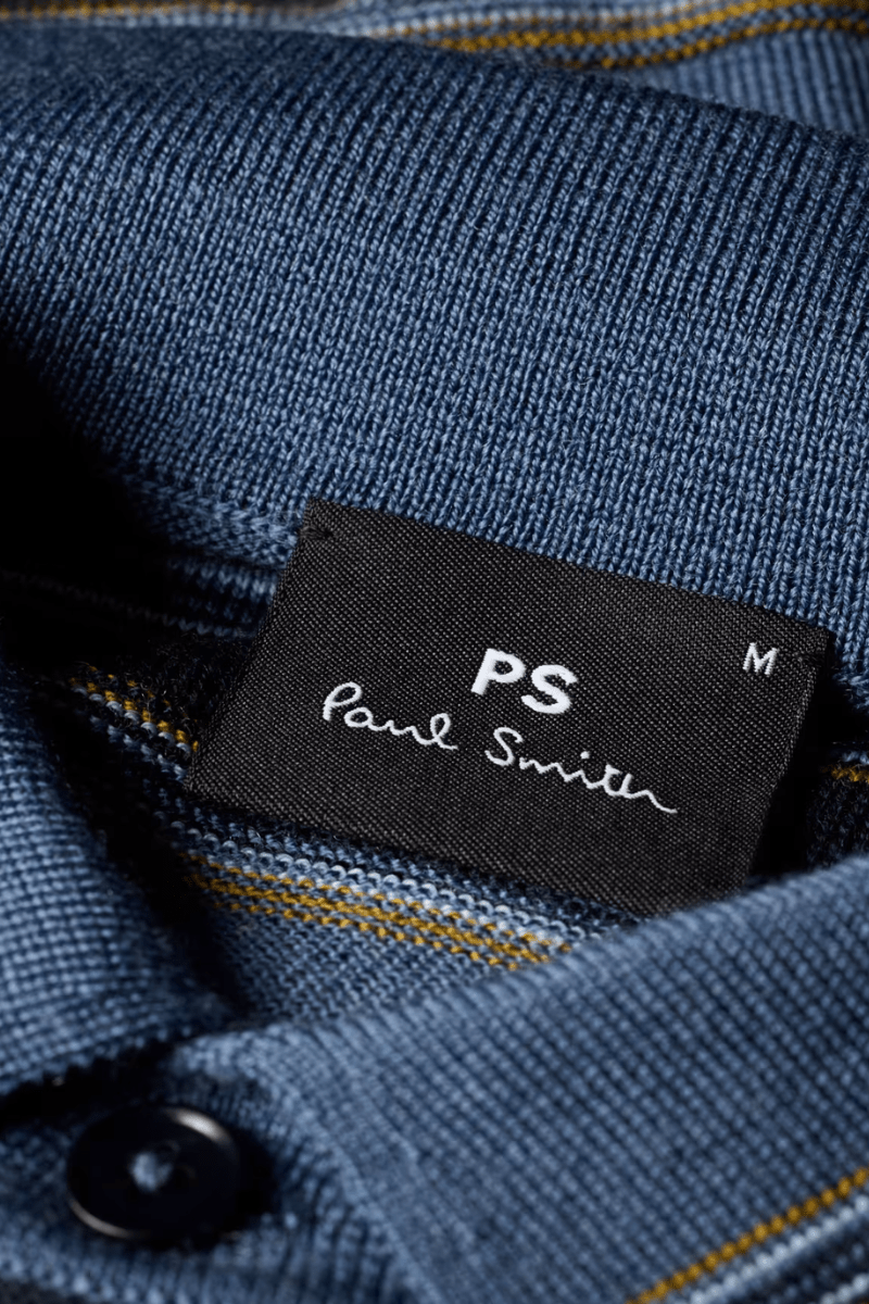 Sweater - Paul Smith - Blue and Navy Stripe Merino Polo Shirt - Archery Close