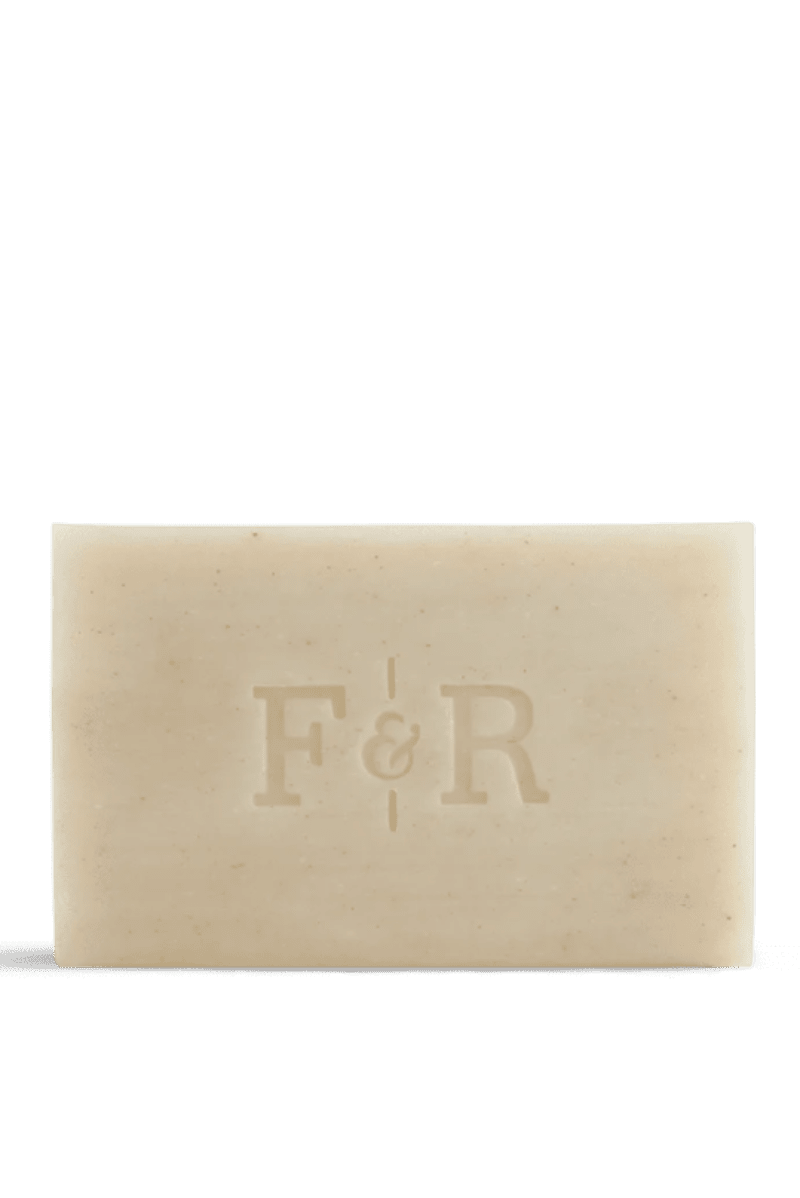 Bar of soap with 'F&R' branding on a white background
