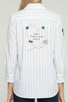 Shirt - Vilagallo - Blue Stripe Safari Embroidered Shirt - Archery Close