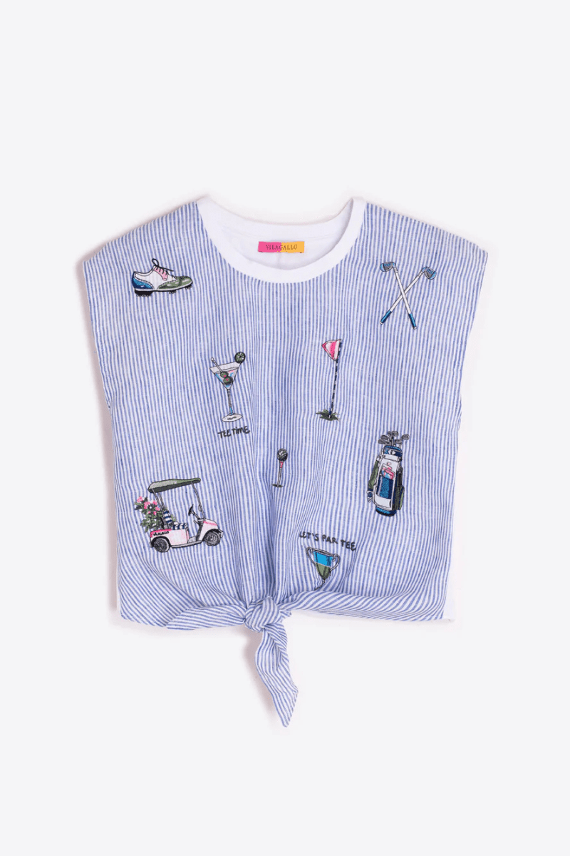 Shirts & Tops - Vilagallo - Blue Striped Golf T-Shirt - Archery Close