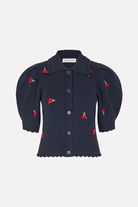 Sweater - Stine Goya - Bobble Knit Polo Cardigan - Cherries - Archery Close